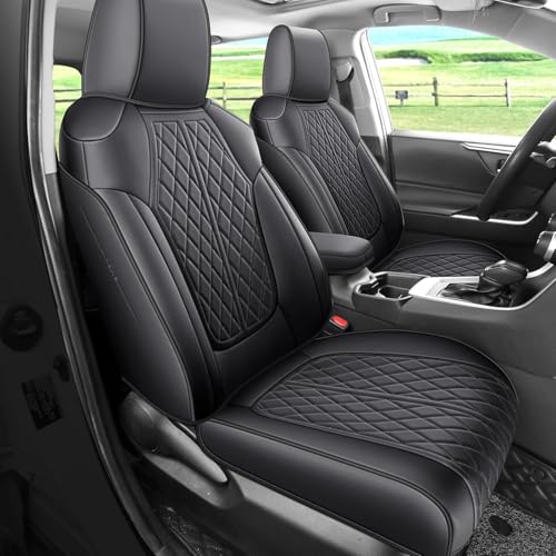 DuDuWang Rav4 Seat Covers Custom Fit for Toyota Rav4 Full Set Faux Leather Car Seat Covers Waterproof Full Coverage (Black Gas Model 2019-2025 LE/XLE/Premium/Limited)