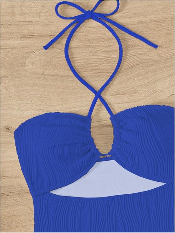 SKAYS Womens One Piece Swimsuit Texture Hollow Out Halter Bathing Suit with Cover-Up 2-Piece Sets Beach Swimwear3