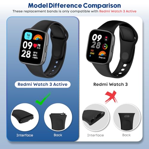 Xisair 2 Correas para Redmi Watch 3 Active Correa de Silicona Pulseras Reloj Compatible con Xiaomi Redmi Watch 3 Active Pulsera de Repuesto Deportiva, Transpirable, Impermeable - imagen 4