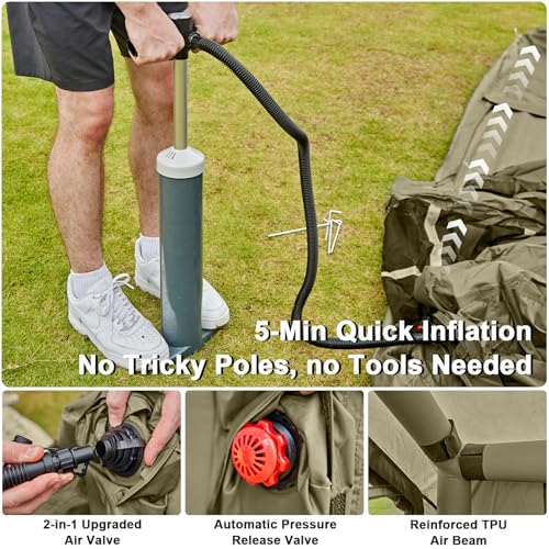 Image of Inflatable Tents for Camping,Easy Blow Up Tent with Hand Pump,4 Seasons Waterproof Air Inflatable Camping Tent House for Family Weekend Camping