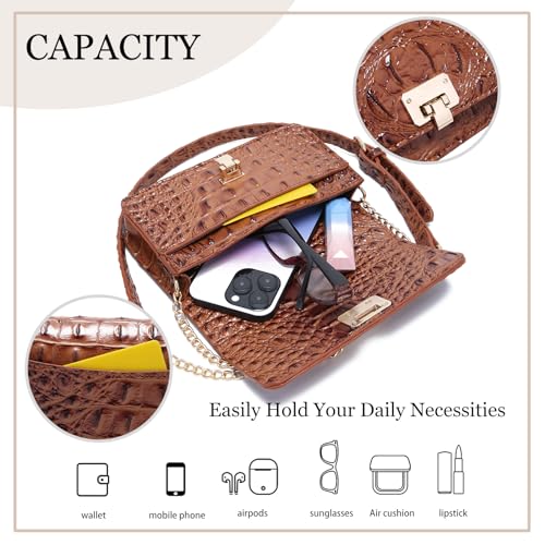 Image of Makcr Joacbv Small Crocodile Crossbody Cell Phone Purse for women Vegan Leather Clutch Wallet with Leather Shoulder Strap | Small
