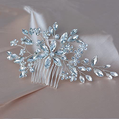 Bride Wedding Hair Accessories For Wedding, Beusoulover Crystal Hair Piece Silver Hair Comb Flower Rhinestone Headpiece Bridal Hair Accessories For Women And Girls Bridesmaids, Prom, Party #TOP3