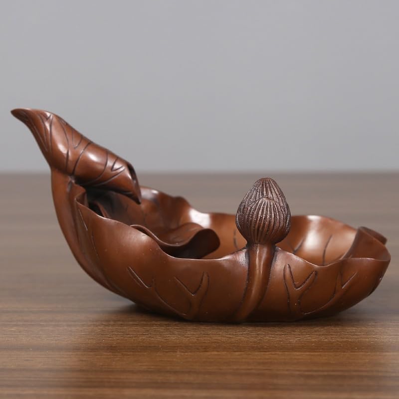 Quemador De Incienso Quemador de Incienso de reflujo de Hoja de Loto Creativo de Cobre, Adornos de Horno de aromaterapia Interior for el hogar Accesorios De Meditación