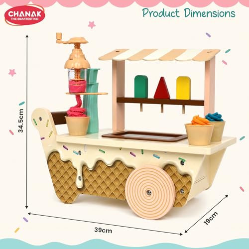 Image of Chanak Play Dough Ice Cream Maker Set, Safe Non-Toxic Wooden Ice Cream Cart Toy with Clay Machine for Kids 3+, Montessori Pretend Play Toy Cafe, Perfect Learning Gift Ice Cream Toys for Girls & Boys