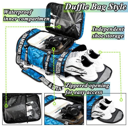 Image of Gym Duffle Bag Backpack,4‑Way Waterproof with Shoe Compartment Travel Hiking Laptop
