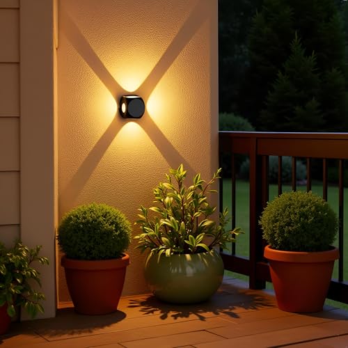 Image of FERA Waterproof Aluminium Up Down Led Wall Lamp, 4 Way, 4 Ray, Multy Colour, Indoor /Outdoor Decorative Wall Sconce Light (4 Way Warm White)