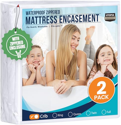 Image of Utopia Bedding Mattress Protector Zippered Crib Size (Pack of 2), 100% Waterproof Bed Bug and Dust Mite Proof Mattress Encasement, Absorbent 6 Sided Mattress Cover