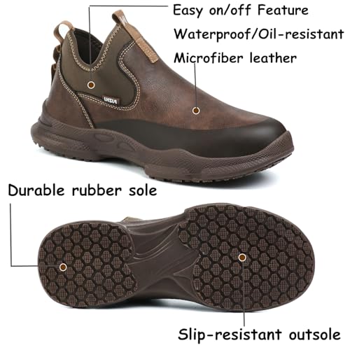 Image of PJZHJ Non Slip Work Shoes Water & Oil Resistant Food Service Shoes Comfortable Slip-On Chef Footwear for Restaurant Hospital