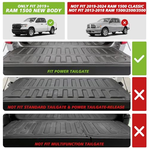 Image of TripleAliners Tailgate Mat Compatible with 2025 2026 Dodge Ram 1500 Power Tailgate Accessories, Tailgate Cover Custom Fit All Weather Protection Liner (NOT for Standard or Power Tailgate-Release)