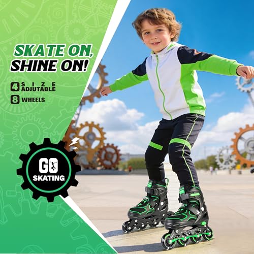 Image of 2PM SPORTS Inline Skates for Kids Girls Boys Ages 5-8 8-12 4-6 6-12 with Light Up Wheels, Adjustable Kids Roller Skates Blades for Adults Men Women Beginners Youths
