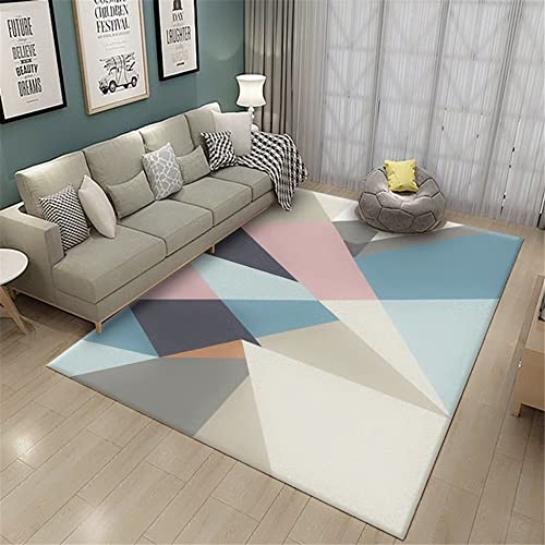 Salon Alfombras Lavables Alfombra Salón Azul Geométrico Patrón Abstracto Alfombra Suave Multitamaño Decoracion Dormitorio Alfombras 50X80Cm Decoración Habitación Juvenil Azul 1Ft 7.7''X2Ft 7.5' Cover