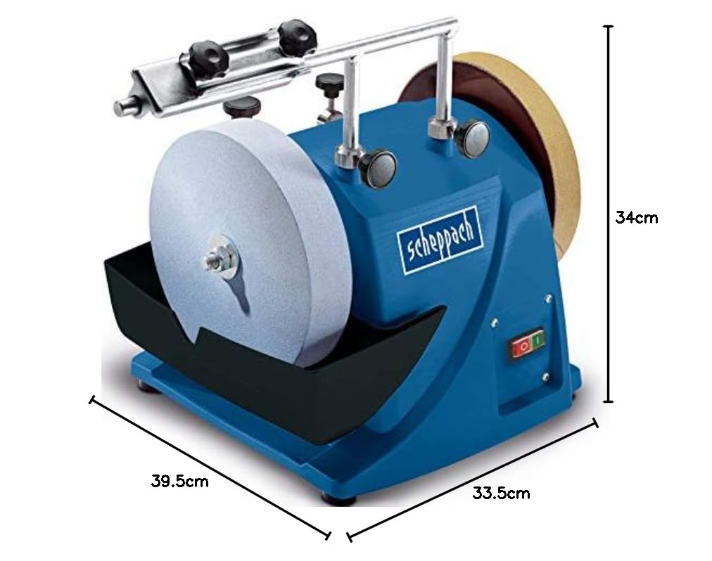 Scheppach System do szlifowania na mokro TIGER 2000S (szlifierka na mokro o mocy 120 W, kamień szlifierski z korundu szlachetnego o średnicy 200 mm, pasta do odrywania, tarcza do ściągania