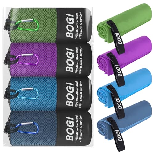BOGI 4 Pack(8 pcs) Microfiber Travel Sports Towel-Quick Dry Towel, Soft Lightweight Microfiber Camping Towel Absorbent Compact Travel Towel for Camping Gym Beach Bath Yoga Swimming Backpacking-Large