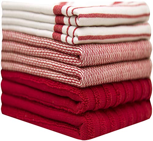 Image of Premium Kitchen Towels (20 inchx 28 inch, 6 Pack) | Large Cotton Dish Towels | Flat & Terry Highly Absorbent Kitchen Linen Set with Hanging Loop | Red Striped