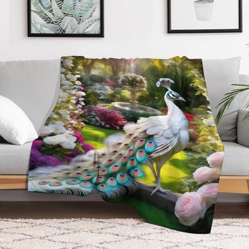 Manta de sofá con diseño de pavo real para tardes de peli 3
