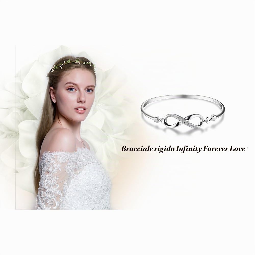 JewelryPalace Bracciale Donna Infinito Argento 925 con Cubica Zirconia, Amore Eterno Braccialetto Donna con Pietra a Taglio Rotondo, Bracciali Rigidi in Argento Anniversario Set Gioielli Donna