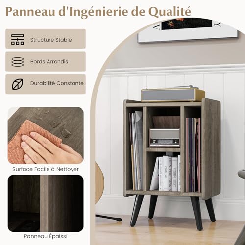 GOPLUS Table d’appoint avec Station de Charge,2 Prises, 2 USB, 1 Type-C, Meuble Rangement Vinyle, 4 Compartiments, Pieds Surélevés pour Canapé, Salon, Chambre, Chêne Gris - Les Beatles, Paul McCartney, John Lennon, RIngo Starr, George Harrison GOPLUS Table d'appoint avec Station de Charge,2 Prises, 2 USB, 1 Type-C, Meuble Rangement Vinyle, 4 Compartiments, Pieds Surélevés pour Canapé, Salon, Chambre, Chêne Gris – Image 7