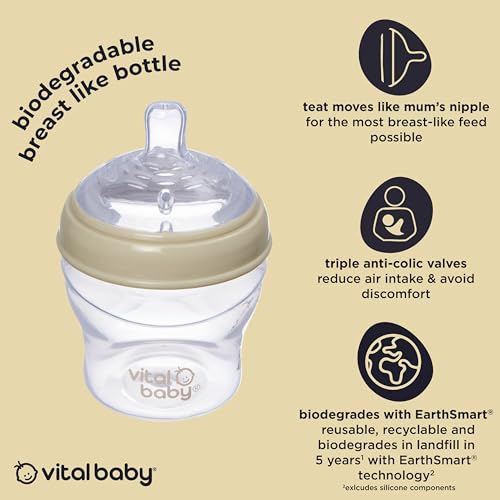 Vital Baby Nurture Breast-Like 0m+ Baby Feeding Bottles, 150ml 1pk, Self-Sterilising in 3 Mins, Triple Anti-Colic Valves, Slow Flow Teats, EarthSmart Biodegradable, BPA-Free - Image 4
