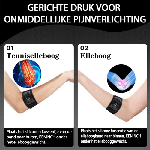 Tennis Elleboog Band voor Heren en Dames | Verstelbare Elleboogbrace voor Tenniselle, Golfelle en Tendinitis | Ademend en Regelbaar (Zwart, Universeel Maten) - Afbeelding 5