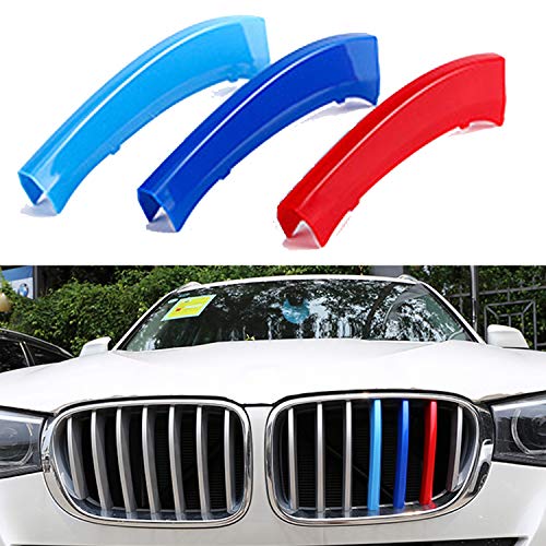 Image of Tri-Colored Grille Insert Trims, 1Set(3pcs) W /Standard Front Stripe Grille Insert Trims Only Comaptible for 2011-2017 BMW F25 X3 /2014-2017 /2018 F26 X4 Center Kidney Grill (7 Beams)