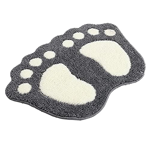 Alfombrilla de baño antideslizante, con diseño de pies encantadores, absorbente de agua, de secado rápido, lavable, duradera, para dormitorio, cocina, pasillo, puerta, gris, 40 x 60 cm