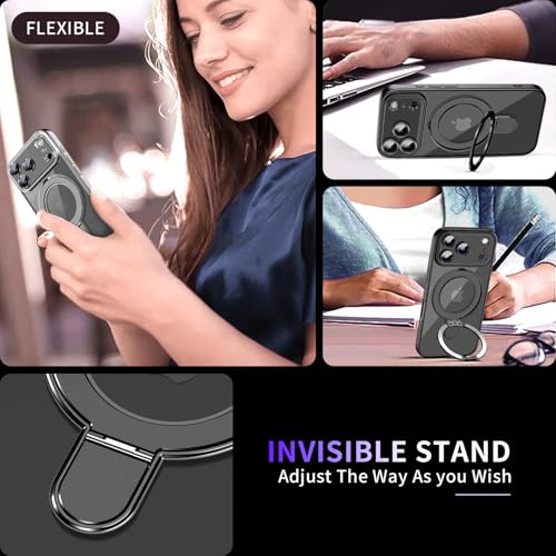 Image of Magnetic for iPhone 17 Pro Case with Invisible Stand[Compatible with MagSafe][Full Camera Lens Protector][Military Drop Protection] Shockproof Not Yellowing Clear Slim Soft for Women Men