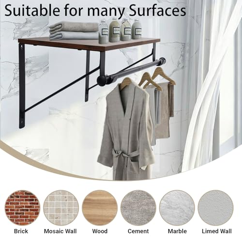 Estante de armario de pared con barra ajustable y soportes de almacenamiento resistente 6
