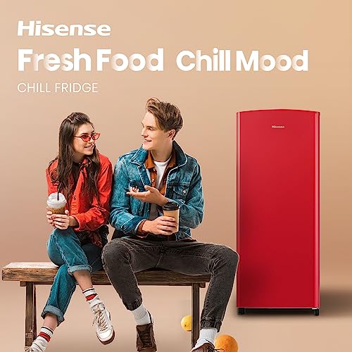 Hisense RR220D4ARF - Frigorífico Una Puerta, Botellero Cromado, estantes XXL, 164 L de capacidad neta, 128 cm alto, silencioso 40 dBA, Color Rojo