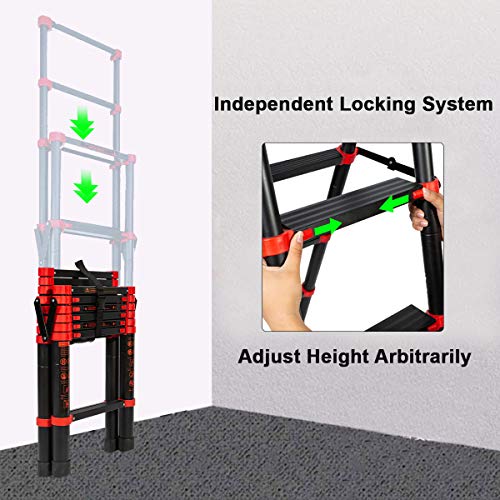 7 + 9 Extension Ladder Multi-Position A-Frame Telescoping Ladder - Aluminum Lightweight Adjustable Step Ladder - Portable Collapsible Ladder for RV Stairs (7+9 Steps)