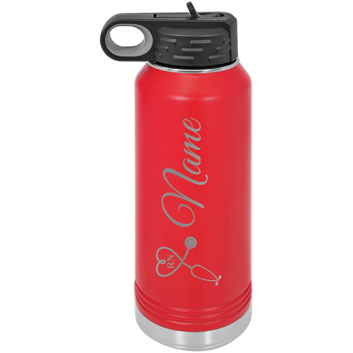 Stethoscope Registered Nurse RN Personalized Custom Engraved Customized Double Wall Vacuum Hot/Cold Drinks Insulated Stainless Steel 40-Ounce Sports Caduceus Water Bottle with Flip Top Lid, Straw