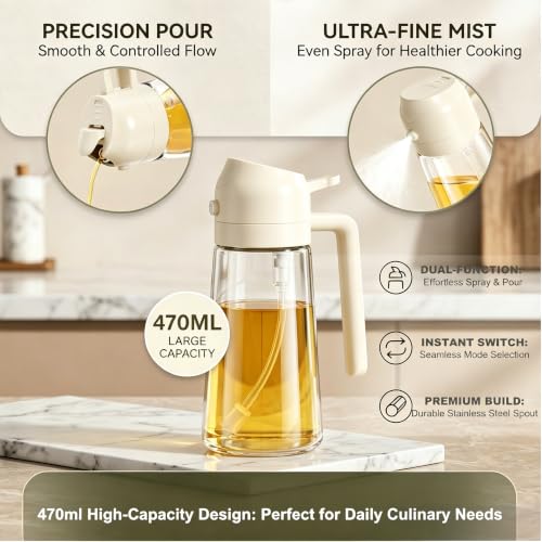 Pure Future 2-in-1 Olive Oil Sprayer for Cooking, Dispenser Bottle (White) - image 2