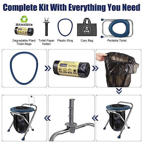 Cke Upgraded Portable Toilet For Camping, Portable Camping Toilet Folding Toilet With Soft Seat, Stainless Steel Portable Foldable Toilet For Car Camping Travel Toilet, Over 350 Lbs Weight Capacity #TOP4