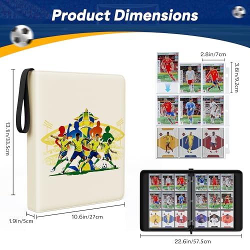 Image of Kabinka 9-Pocket Soccer Card Binder, 2025-2026 Soccer Trading Cards Binder Fits 900 Cards with 50 Removable Double-Sided Sleeves, Waterproof PU Card Albums for Soccer Fans