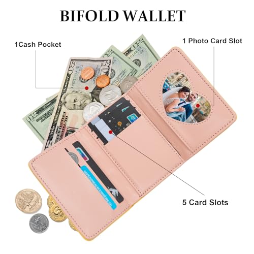 LJCZKA Cute Small Wallet for Girls Women - RFID Blocking PU Leather Tri-folded Flowers Cash Pocket with Card Holder Slim Short Wallet (Yellow)3