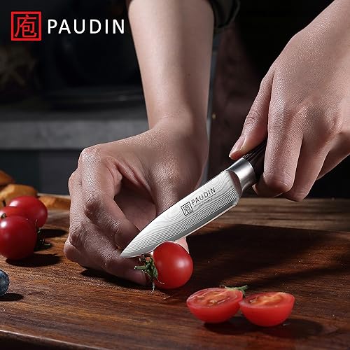 PAUDIN Paring Knife 3.5 Inch, Small Kitchen Knife, High Carbon Stainless Steel Fruit Knife, Ultra Sharp Knife for Cutting and Peeling, Ergonomic Pakkawood Handle - Image 4