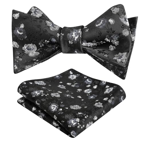 Image of Alizeal Mens 2pcs Floral Pattern Bow Tie Set | Self-tied Pocket Square Colorful Perfect for Weddings Proms Business
