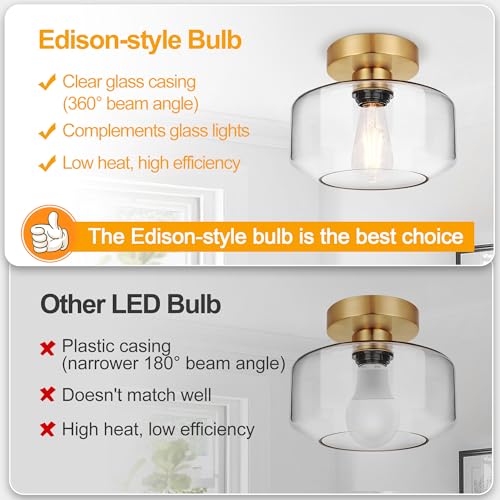 image for Lynnoland Industrial Semi Flush Mount Ceiling Light Brushed Gold, 800 