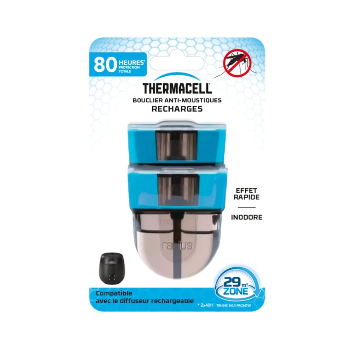 TherMACELL - Recarga líquida antimosquitos y mosquitos, protección eficaz de 29 m², compatible con escudos, duración de 80 horas, inodoro, 1 paquete de 2 unidades THE55RECHARG80
