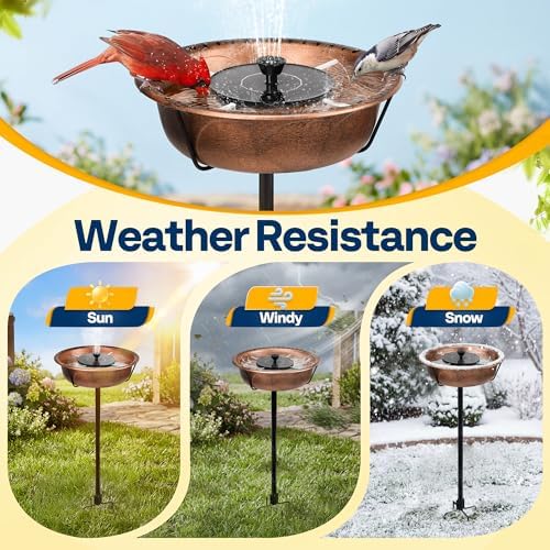 VIVOHOME Bird Bath with Solar Fountain for Outside, Weather-Resistant ABS Birdbath Bowl with Solar Powered Pump, Metal Ground Stake for Outdoor, Garden, 1.45 Gallons, Bronze — view 5