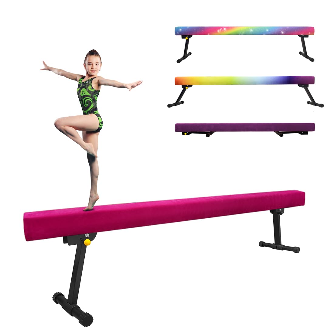 GLANT 8ft Ultrasimple Adjustable&Foldable Balance Beam,High-Low Floor Beam Suede Gymnastics Equipment,No Tool Require, Gymnastics Beam for Training&