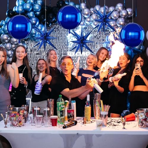 Image of TONIFUL 8Pcs 22Inch Navy Blue Large 4D Giant Round and Star Balloons Explosion Star Mylar Balloons Set for Backdrop Christmas New Year Birthday Wedding Bridal Shower Anniversary Photo Booth Supplies
