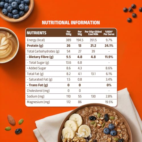 Image of PINTOLA 26g High Protein Oats 400g, Caffe Mocha, No Refined Sugar, with Almonds & Raisins, High Fibre, Rolled Oats, Breakfast Cereals | Gluten Free