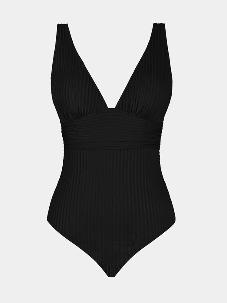 【foufou】Vneck gather one piece CUPSHE Women's One Piece Swimsuit Wide Straps V Neck Ruched