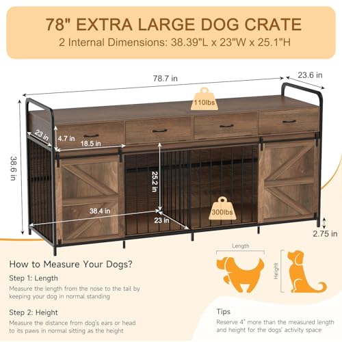 787-Extra-Large-Dog-Crate-Furniture-Double-Dog-Kennel-for-2-Large-Dogs-Heavy-Duty-Wood-Dog-Crate-Wide-Table-TV-Stand-with-Sliding-Doors-Divider-4-Space-Storage-for-Dog-Necesities-Rustic-Oak 787 Extra Large Dog Crate Furniture Double Dog Kennel for 2 Large Dogs Heavy Duty Wood Dog Crate Wide Table TV Stand with Sliding Doors Divider 4 Space Storage for Dog Necesities Rustic Oak