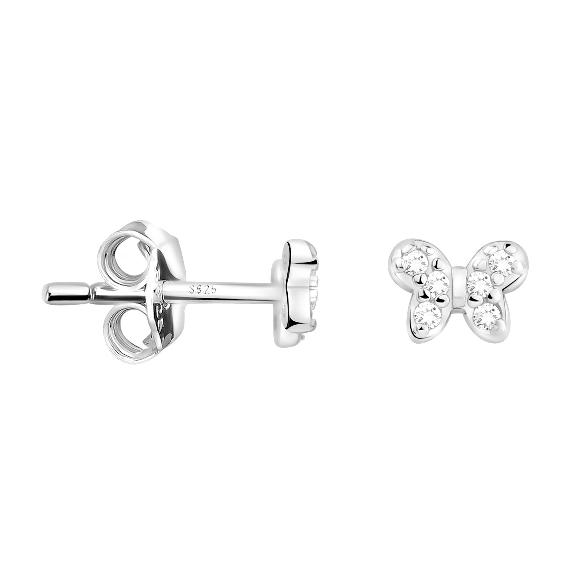 Sofia Milani Pendientes para Mujeres en Plata de Ley 925 - con Circonitas - Pendiente de Botón de Mariposa