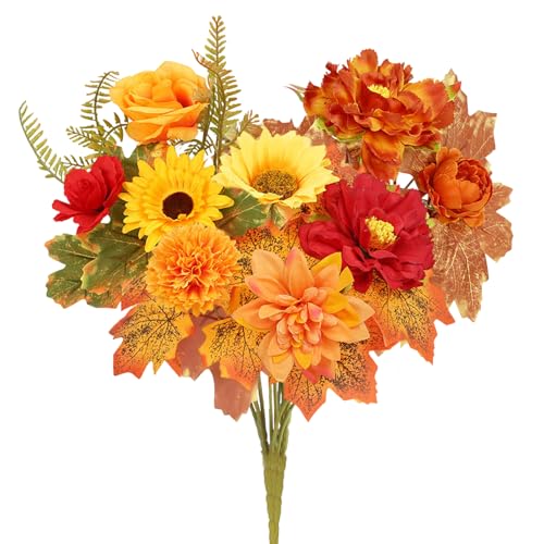 chenyu 3 Pieces Autumn Decorations 35cm Fall Artificial Berry Stems Sunflower Rose Maple Leaf Thanksgiving Decorations DIY Halloween Flowers for Wedding Family Party Birthday Office Christmas