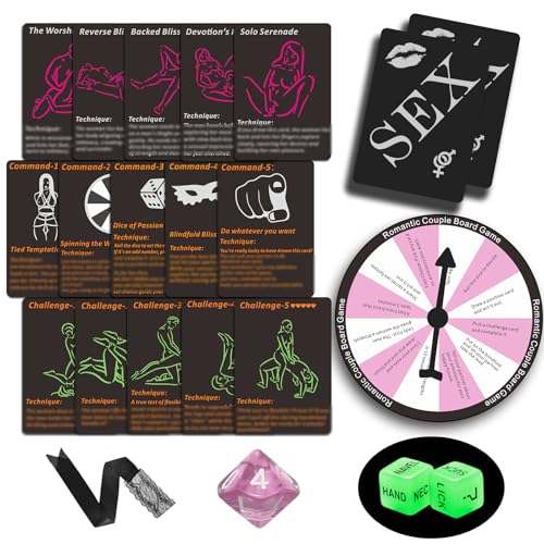 Sex Games for Adults - 42 Romantic Bedroom Cards with Sex Positions Challenges -Includes Blindfold Spin Wheel Dice - Sex Position Cards Game Sex Games for Date Night Couple Games Date Night Ideas