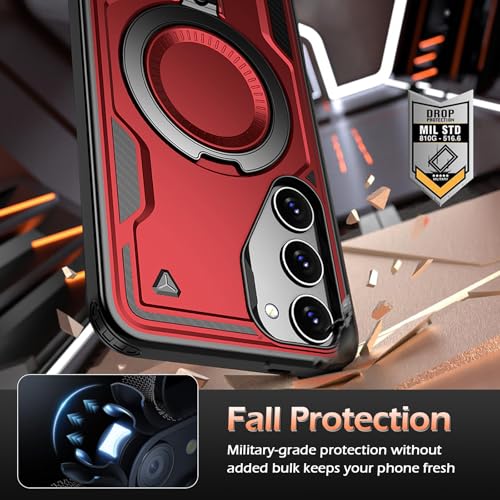 Image of for Samsung Galaxy S23 Case Magnetic with Stand, with Mag-Safe, with Screen Protector, Wireless Charging, Shockproof for Samsung S23 5G Phone Case, Ring Holder Phone Cover, for Samsung S23 Red