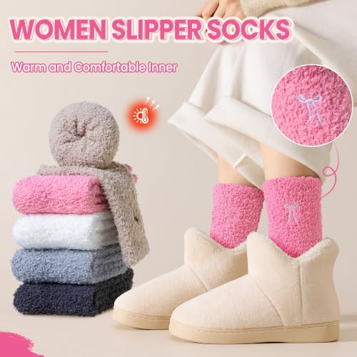 Image of Eocom Fuzzy Socks for Womens Warm Fluffy Winter Cozy Thick Plush Slipper Sleep Comfy Crew Christmas Socks 5 Pairs