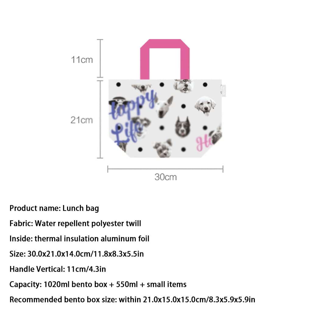Śliczna torba na lunch torebka z izolacją termiczną torba bento uczeń pracownik biurowy wielokrotnego użytku wodoodporna torba na pudełko na lunch (A 11.8x8.3x5.5in)